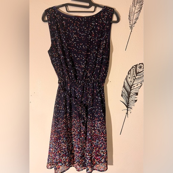 SM Wardrobe Colorful Blue Dress Waist Tie Sleeveless Lined Women’s Medium Large - Picture 2 of 4